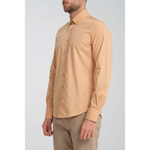 camicia uomo 1 bottone button down slim Popeline Stretch Unito Mastice