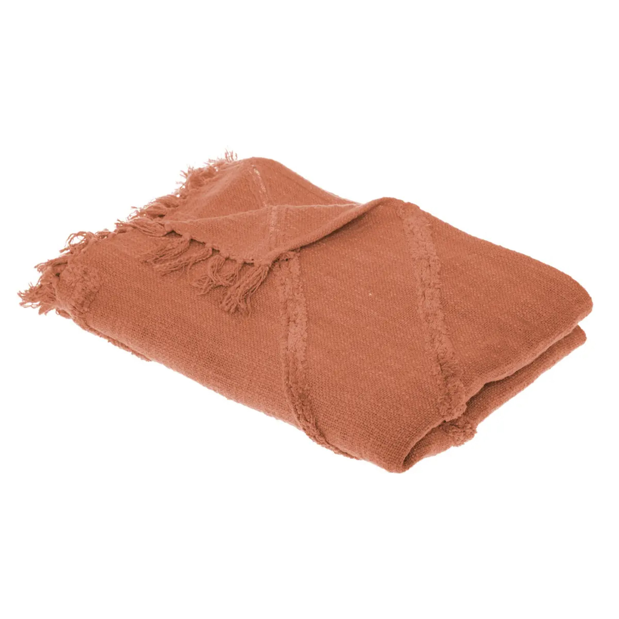 Jeté de lit "Inca" en coton tufté - terracotta 130x180 cm