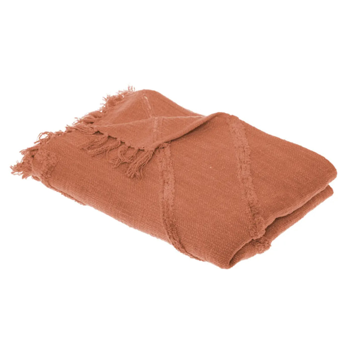 Jeté de lit "Inca" en coton tufté - terracotta 130x180 cm