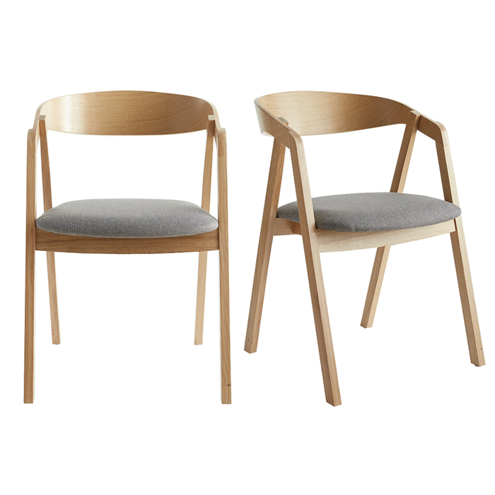 Chaises scandinaves empilables en bois clair chêne et tissu gris (lot de 2) LOVA