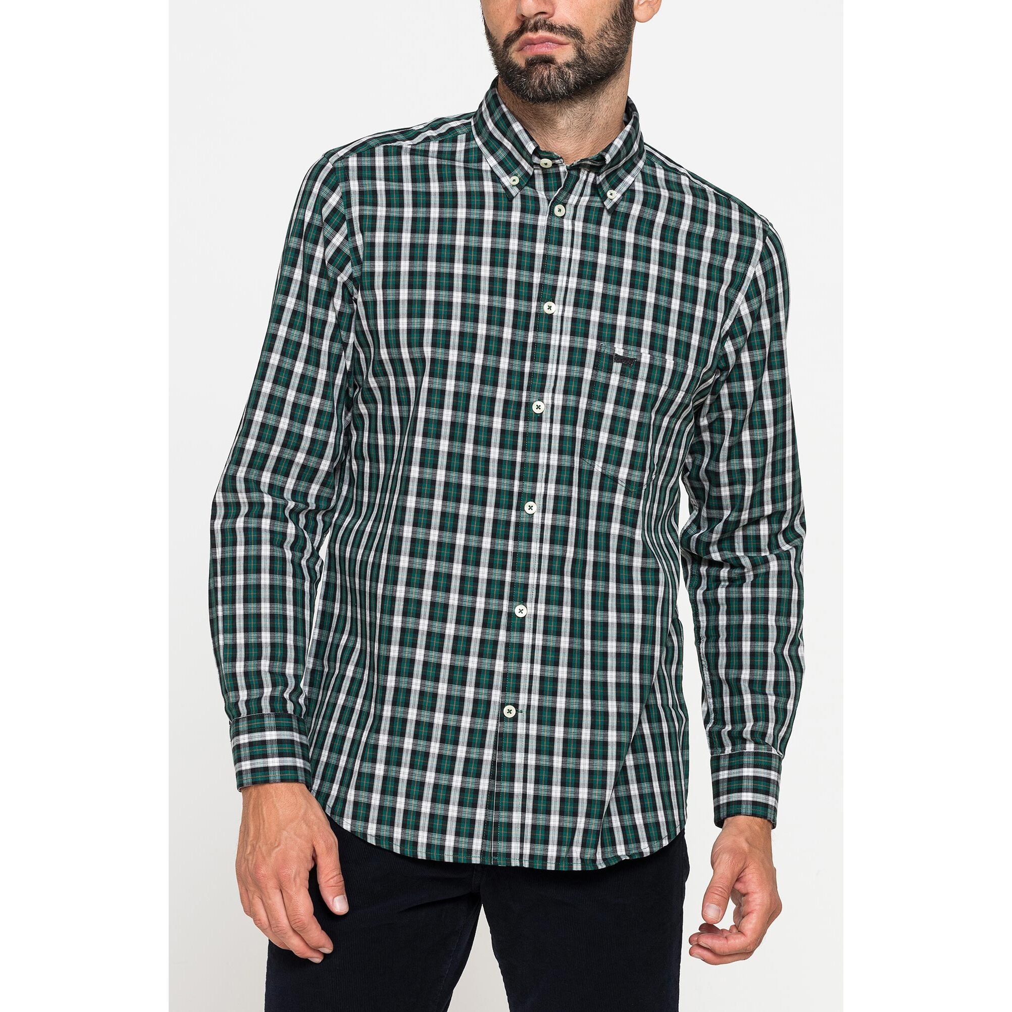 CAMICIA FANTASIA TINTO FILO CON COLLO BUTTON-DOWN