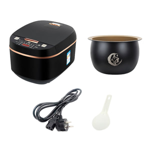 Cuociriso elettrico a calore tridimensionale e 900W. Funzioni e programmi di cottura preimpostati. Ciotola antiaderente a 5 strati con capacità di 5L.