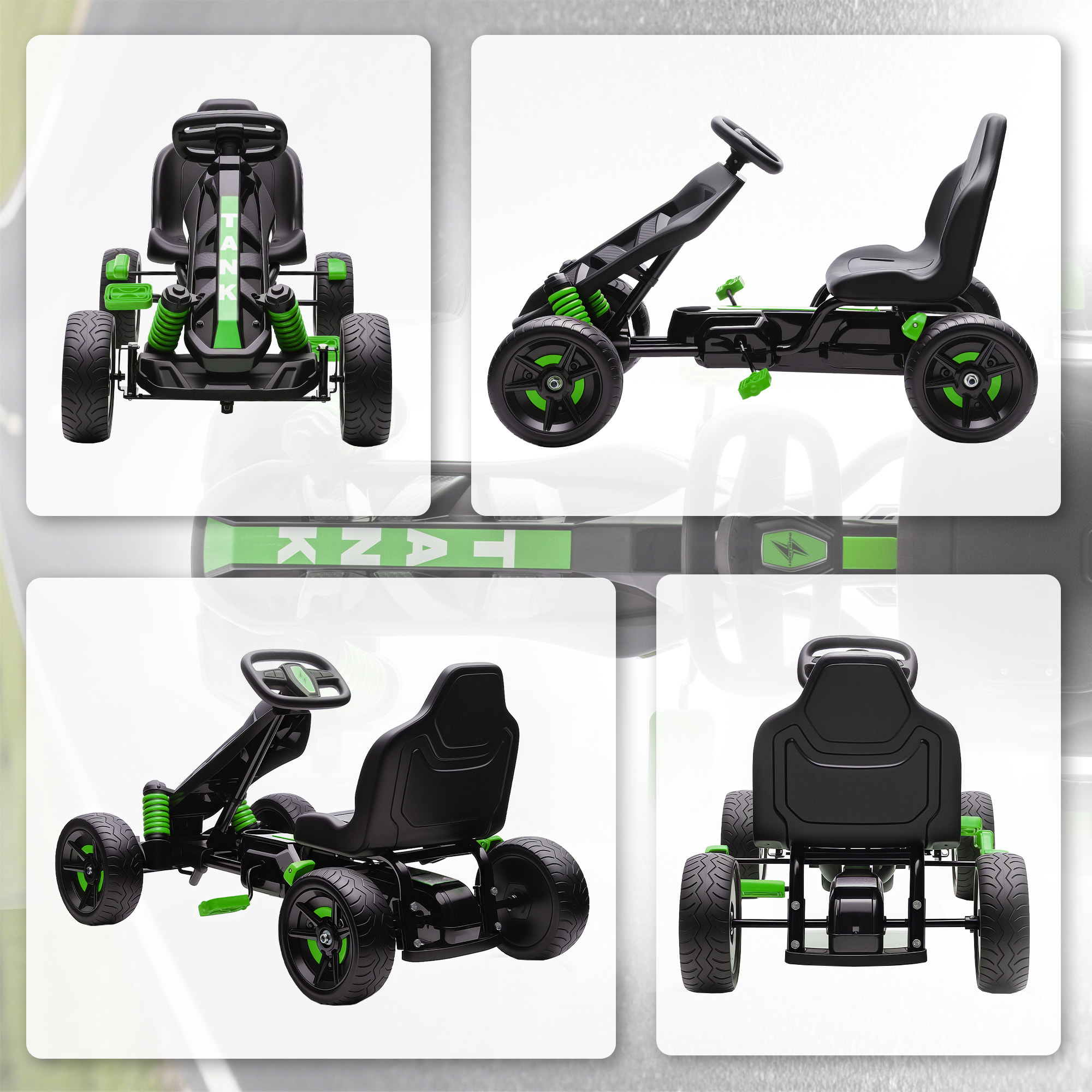 Kart à pédales enfant - Go Kart - carter chaine fermé - marche AV AR - métal plastique noir vert