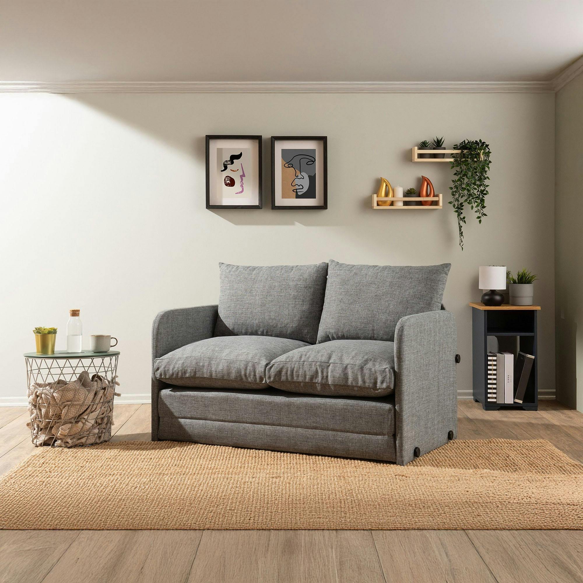 Canapé-lit d'appoint en lin gris chiné, 2 personnes ORURO