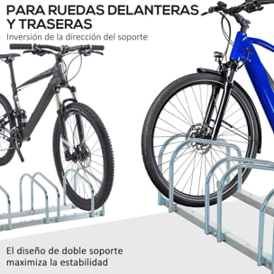 Aparcamiento para 6 Bicicletas Soporte de Acero para Aparcar Bicicletas en el Suelo o Pared Estacionamiento para Interior y Exterior 179x33x27 cm Plata