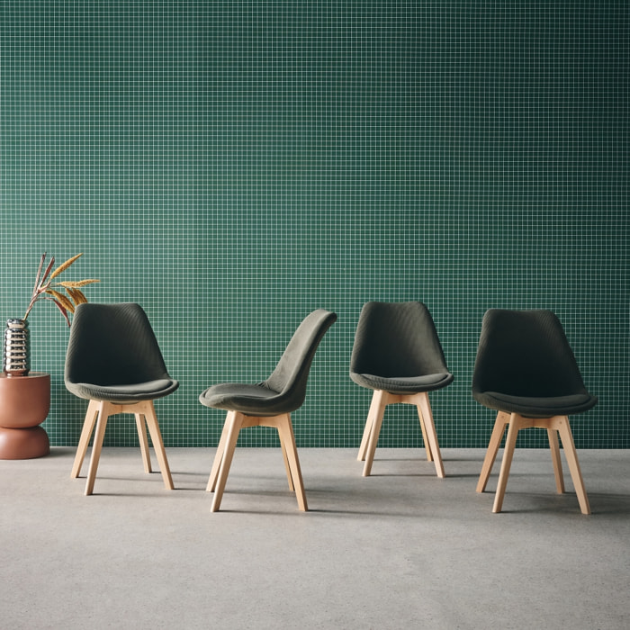Chaise scandinave bois de hêtre et velours côtelé (lot de 4) NILS