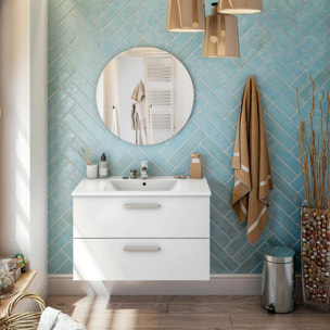 Mobile sottolavabo Felix, Mobiletto da bagno, Contenitore porta lavabo, Armadio per lavandino, 80x45 h50 cm, Bianco lucido