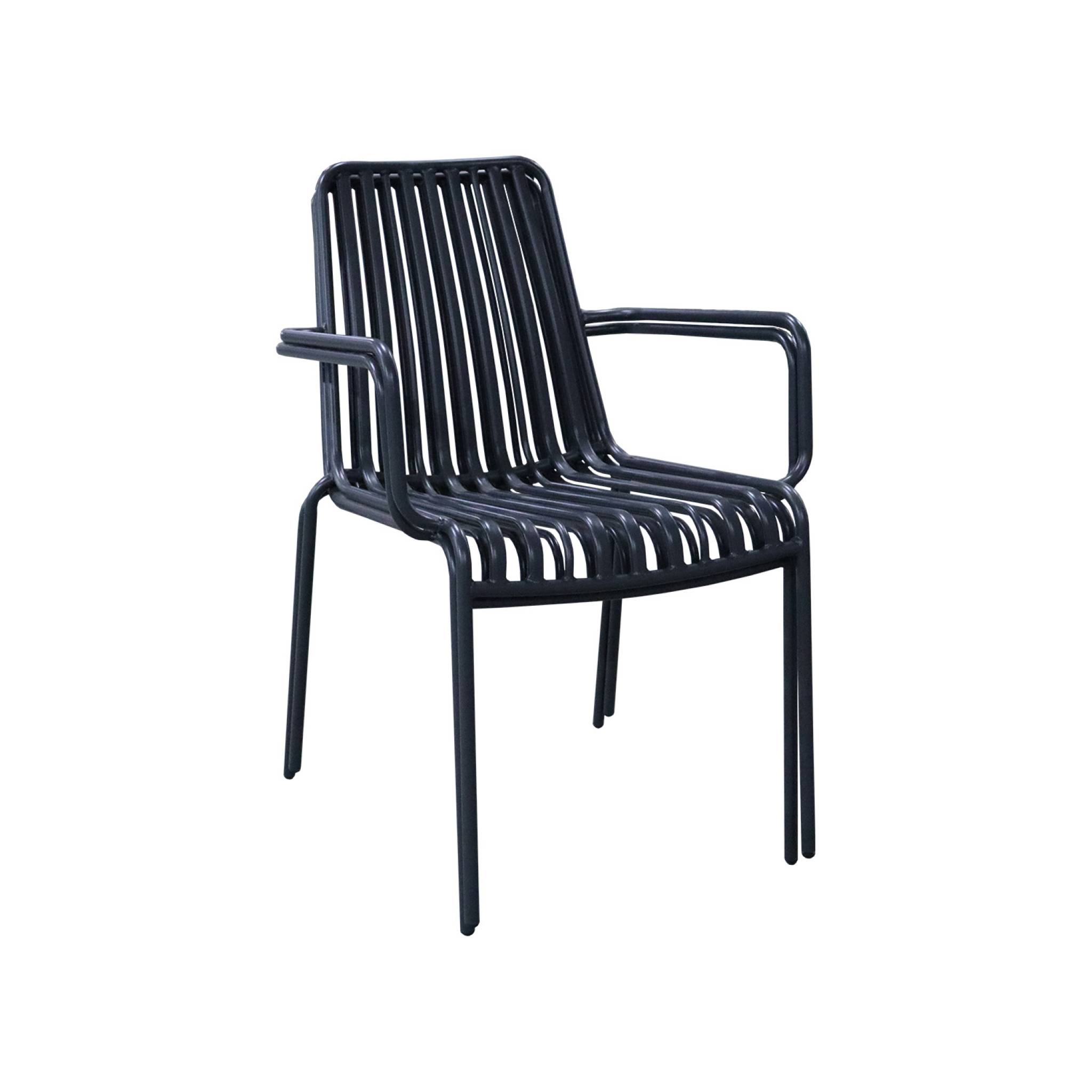 Lot de 2 fauteuils de jardin FLORIDA anthracite empilable en acier. L 59 x P 53.5 x H 78 cm