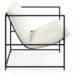 Fauteuil Penelope en tissu blanc et pieds métal noirs