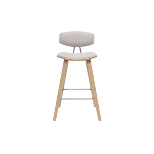 Tabourets de bar design en tissu effet velours texturé beige et bois clair H69 cm (lot de 2) VASCO