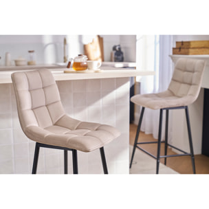 Tabourets de bar design en velours taupe H65 cm (lot de 2) MAXWELL