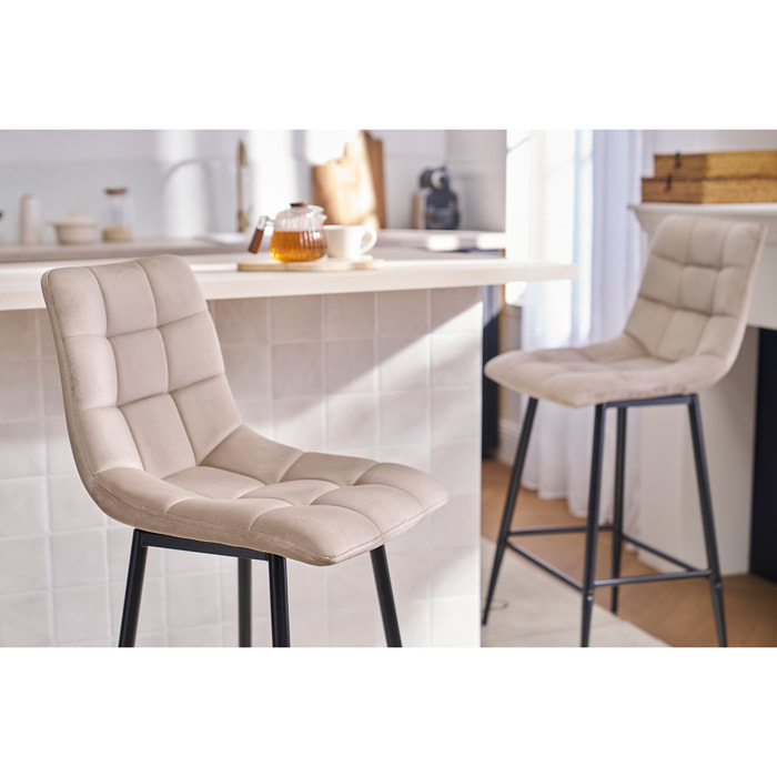 Tabourets de bar design en velours taupe H65 cm (lot de 2) MAXWELL