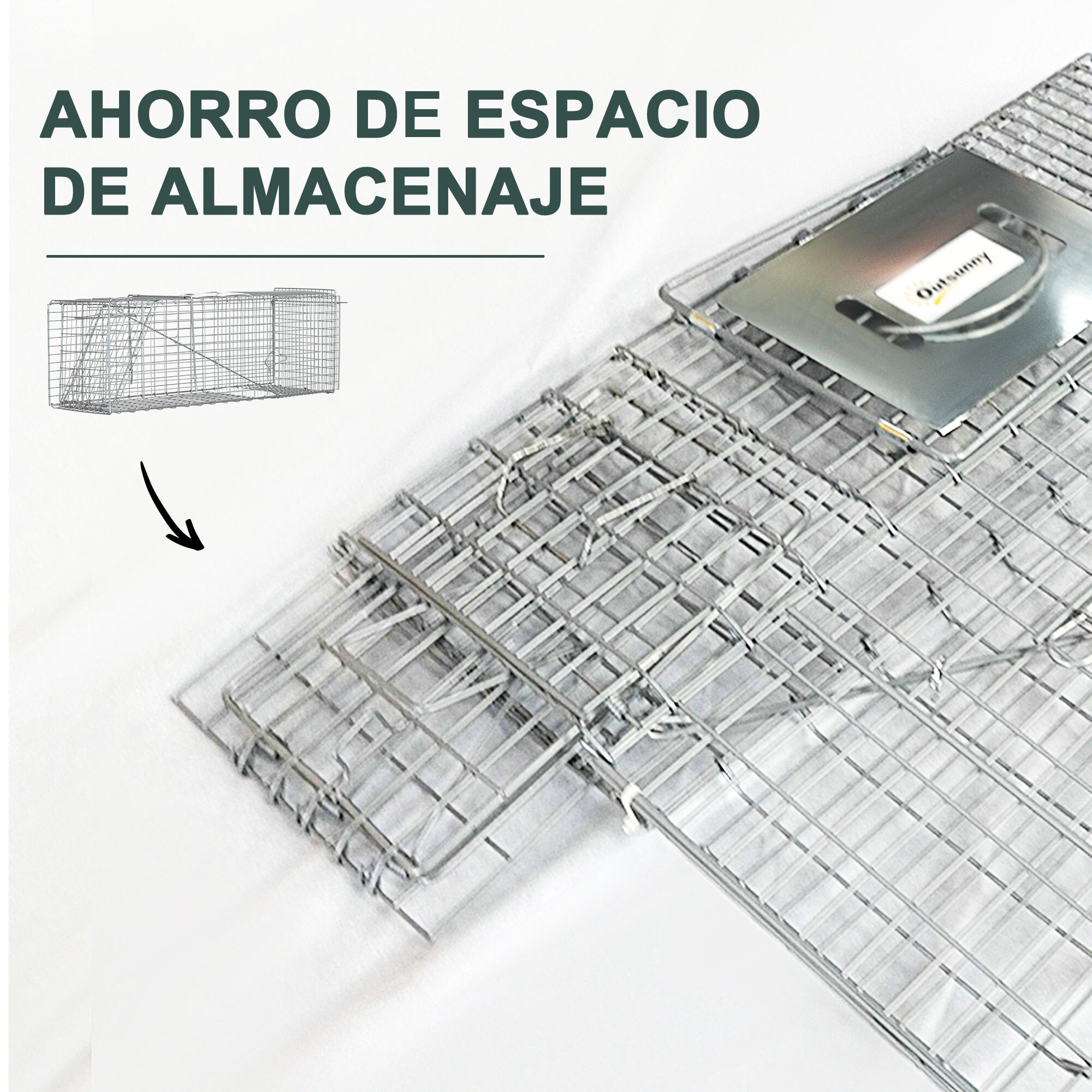Trampa para Animales Vivos Plegable 93x31x34,5 cm Jaula de Captura de Alambre con Puerta y Asa para Conejos Ratas Roedores Plata