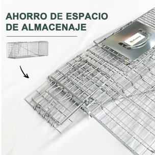 Trampa para Animales Vivos Plegable 93x31x34,5 cm Jaula de Captura de Alambre con Puerta y Asa para Conejos Ratas Roedores Plata