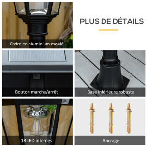 Lampadaire lanterne LED de jardin - capteur, réglable - H. 1,96 m - alu noir