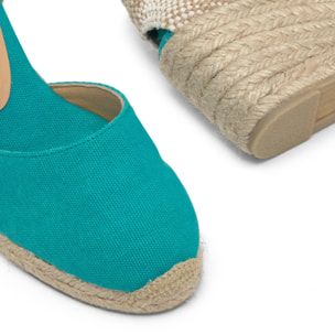 Alpargata de cuña Carina en algodón orgánico lavado con cierre de cintas