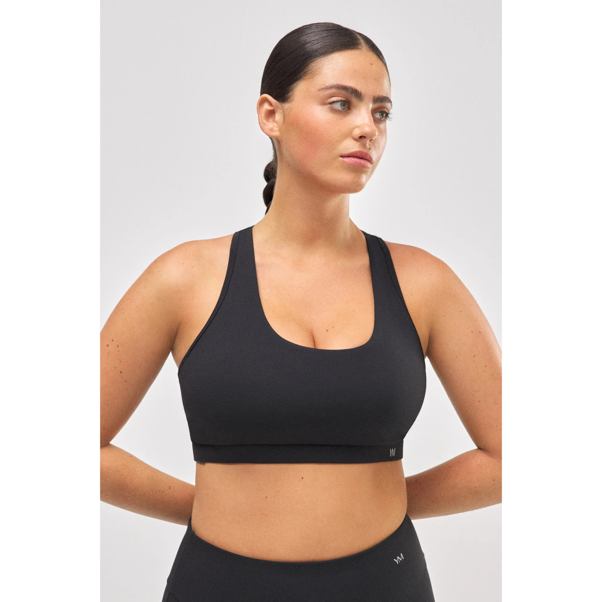 Reggiseno sportivo color block in cotone nero