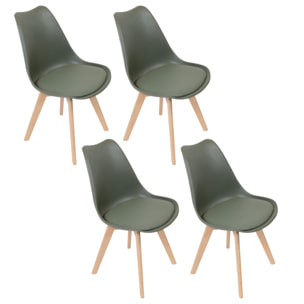 Chaise Scandinave Coque Rembourree Kaki - Lot De 4