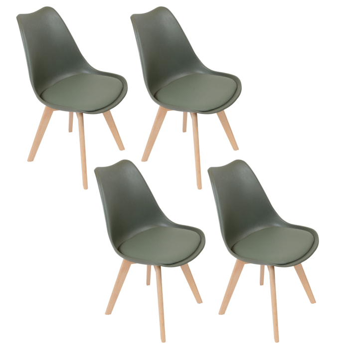 Chaise Scandinave Coque Rembourree Kaki - Lot De 4