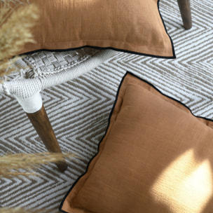 Coussin coton volant plat feston noir - Marron Clair