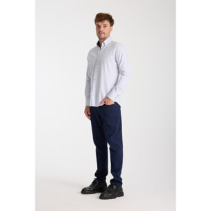camicia uomo 1 bottone button down slim Jacquard Fantasia Bianco e Bianco
