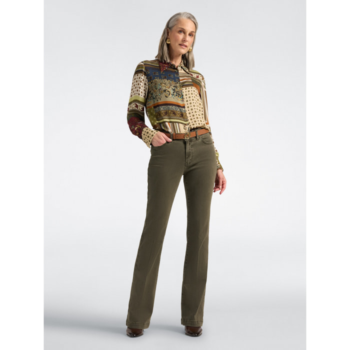Elena Mirò - Pantalones flare en drill mezcla de algodón - Verde militare