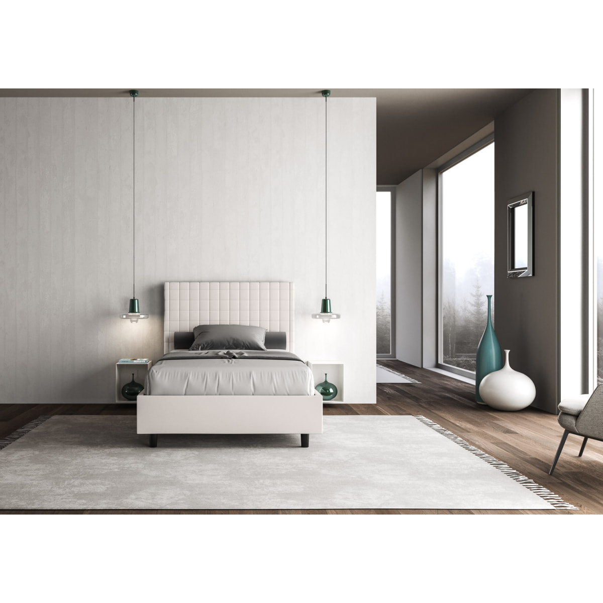 Letto una piazza e mezza senza rete imbottito 120x200 similpelle bianco Sunny