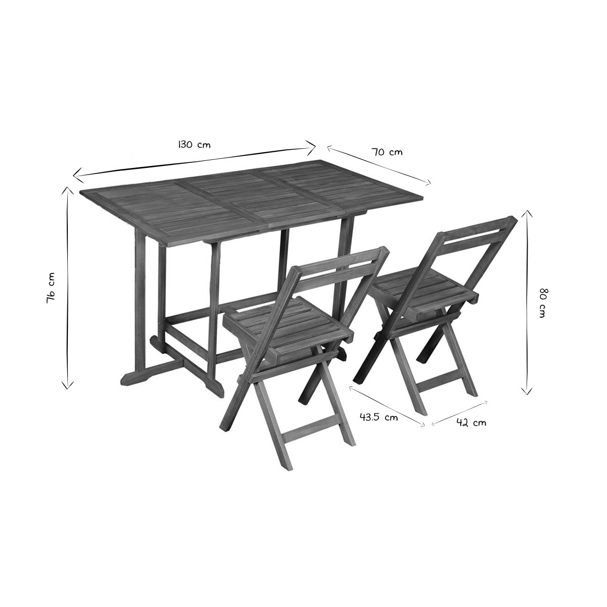 Set d'une table extensible avec rangements et de 4 chaises pliantes en bois massif CARMEN