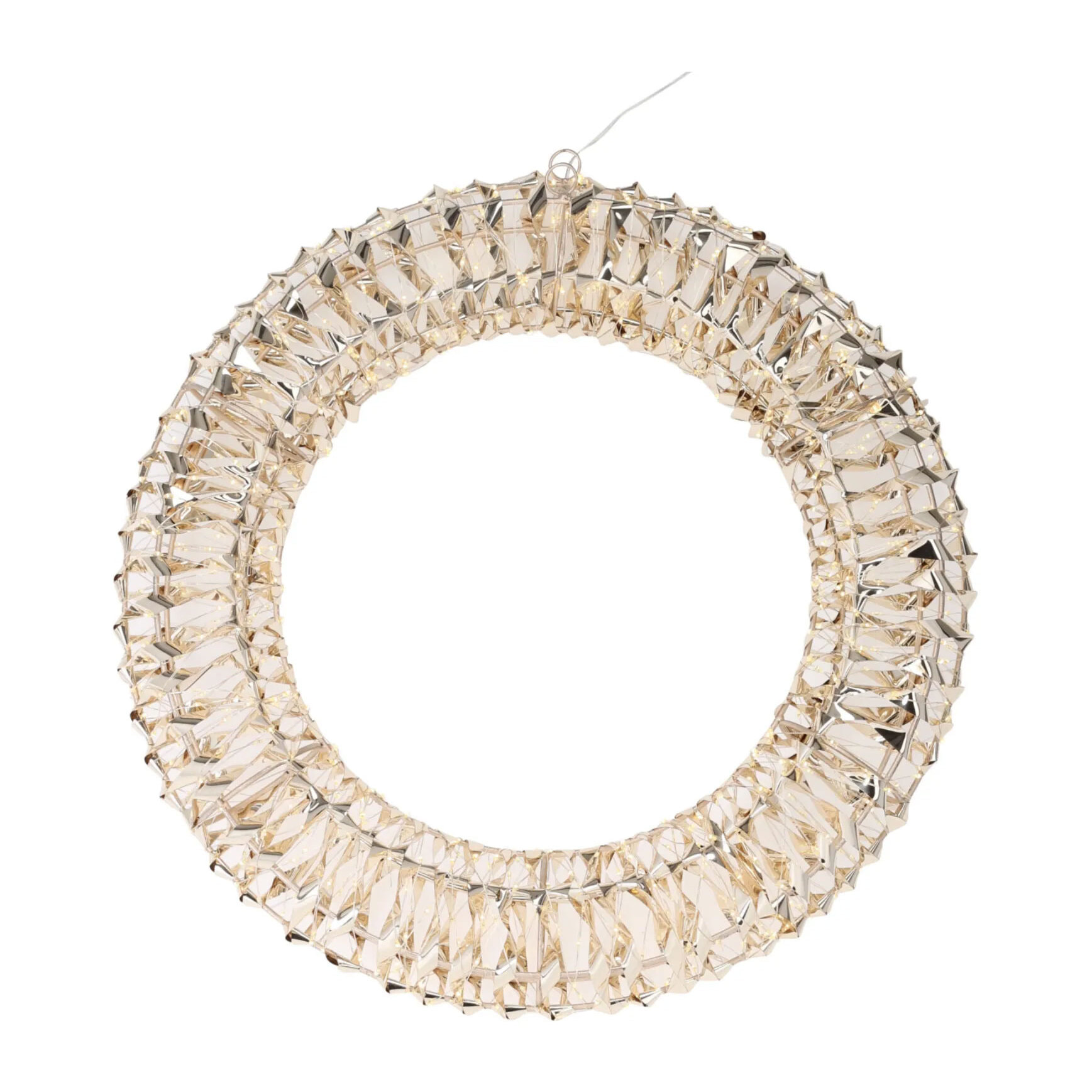 corona decorativa navideña con 50 micor luces led en blanco cálido 30cm