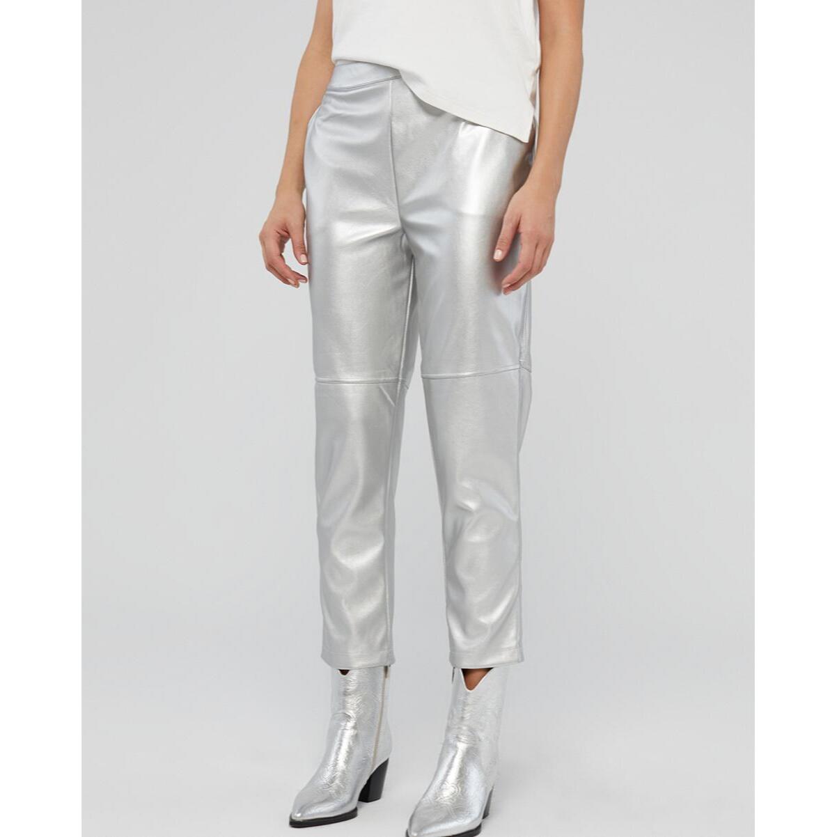 Pantaloni effetto pelle argento