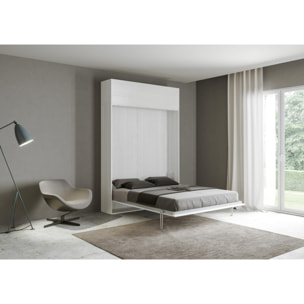 Cama abatible 160 vertical Kentaro con módulo a pared superior Fresno Blanco