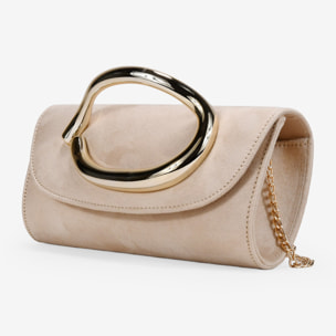 Bolso clutch beige con asa de metal