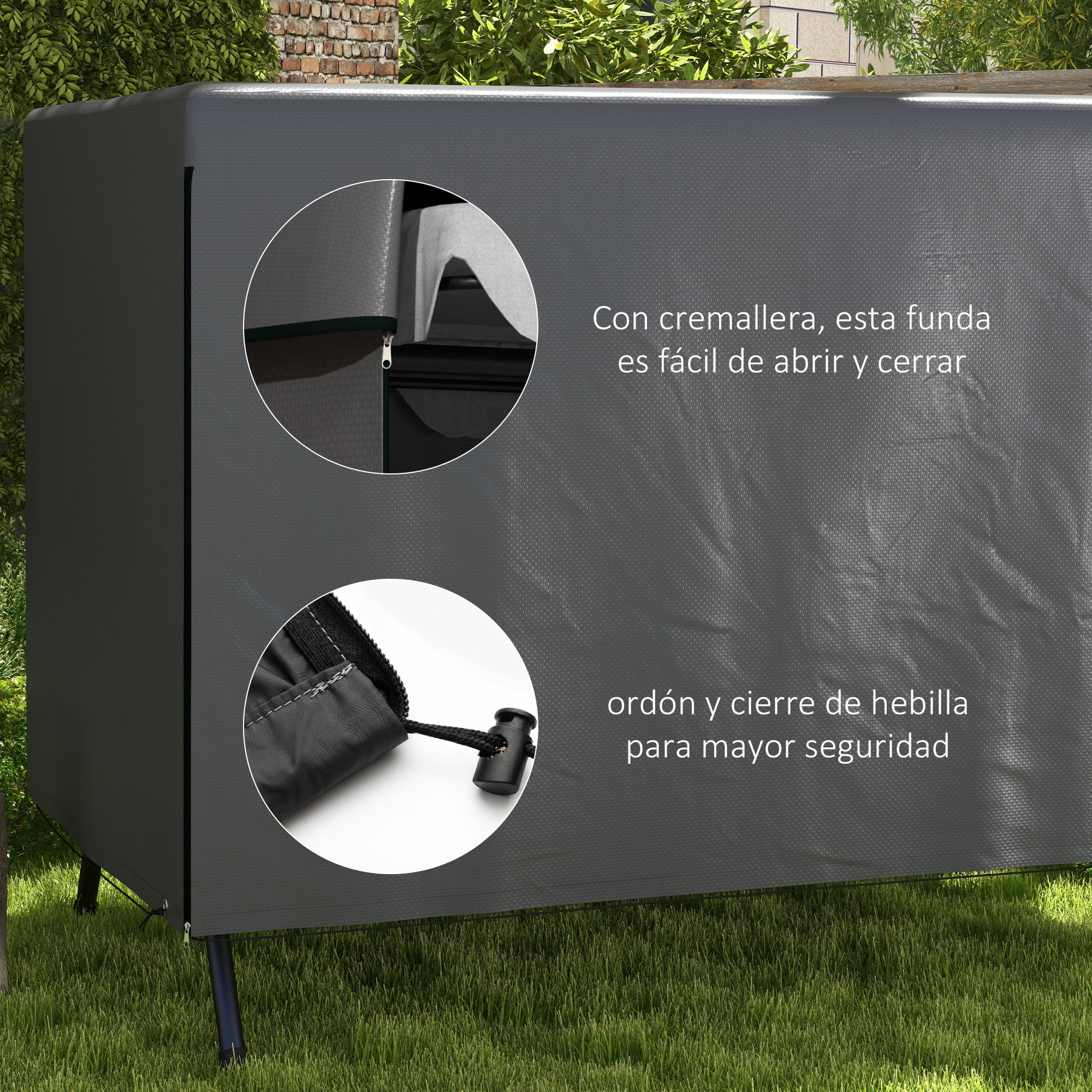 Outsunny Funda Balancín Jardín, Funda Columpio Jardín Exterior, Cubierta de Columpio con Cremallera, Impermeable, 215x155x150 cm, Gris Oscuro