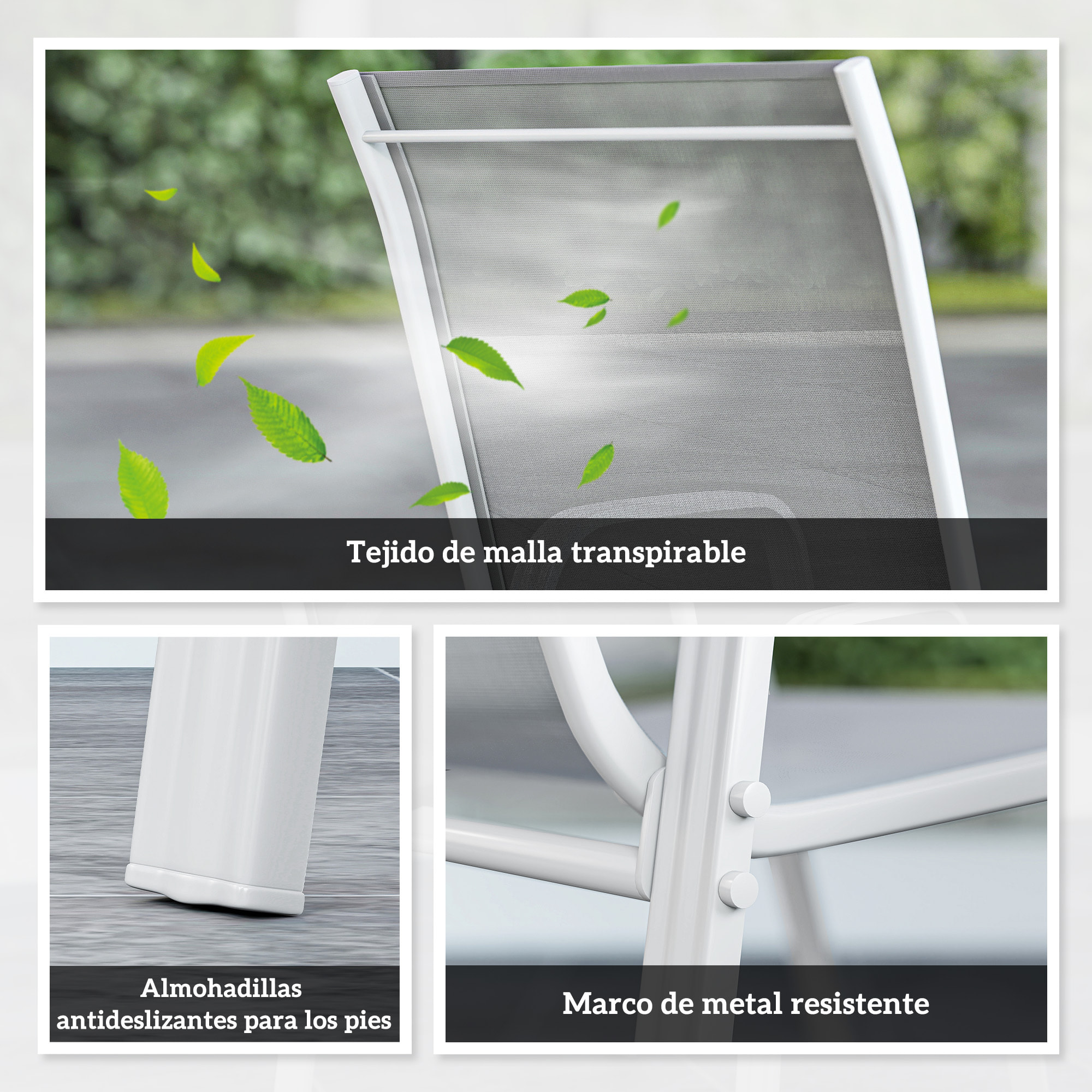 Juego de 4 Sillas de Jardín Exterior Sillas Terraza Exterior Apilables Sillón de Comedor con Tela Transpirable Marco de Metal Reposabrazos y Respaldo 54x75,5x95 cm Gris Claro