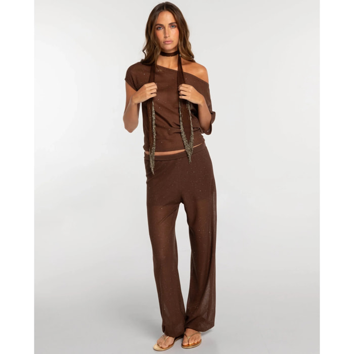 Pantalón recto de mujer de punto con brillo