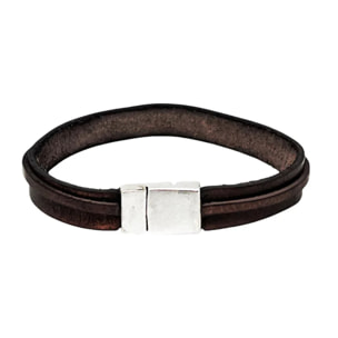 Pulsera Montana con tubo plata chapado cuero ecológico marrón