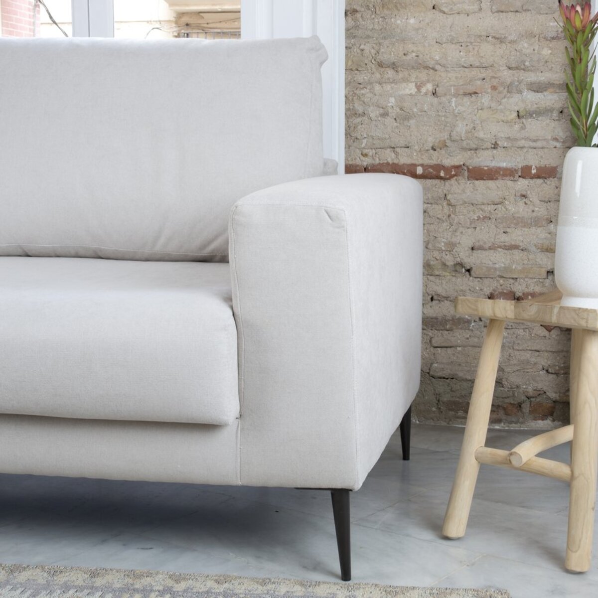 Canapé Jagger -textile, mousse pu, bois et panneau de particules-couleur beige 212 x 105 x 90 cm