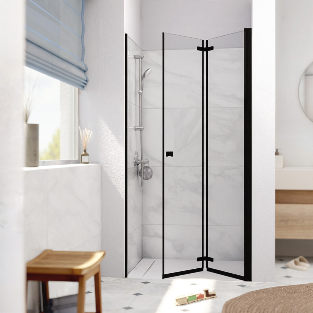 SK Porte de douche 100x196cm pliante anticalcaire avec profilé noir mat (SATSK100C)