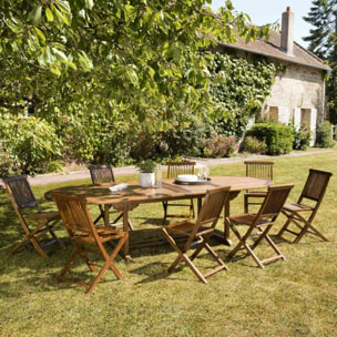 MAEVA - Salon de jardin en bois teck huilé 10/12 personnes - 1 table ovale extensible 200/300*120 cm et 8 chaises