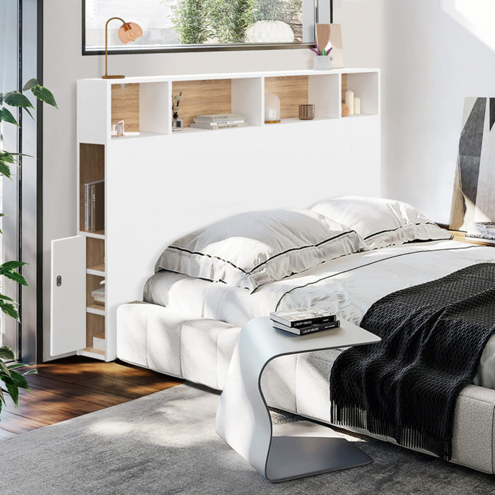 Tête de lit Léo bois et blanche avec rangements 145cm