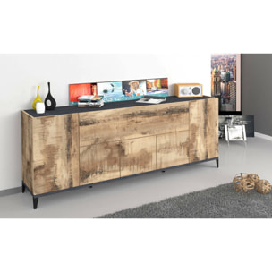 Credenza moderna a 6 ante, Made in Italy, Madia da cucina rialzata, Buffet di design da soggiorno, Cm 200x40h82, Ardesia e Acero