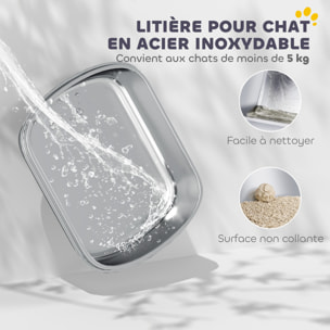 Maison de toilette bac à litière fermé acier inox - pelle, couvercle amovible, porte, désodorisant - blanc