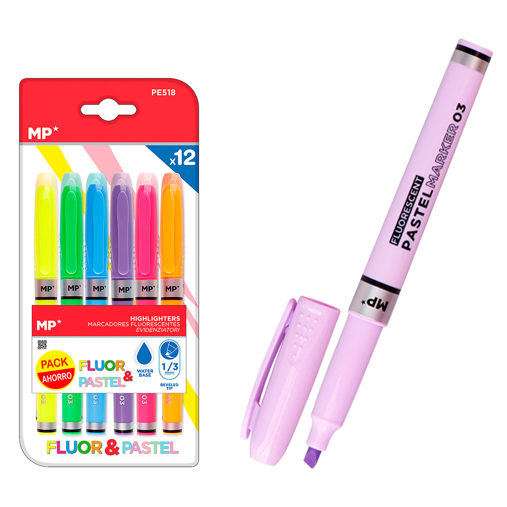 MARCADOR FLUORESCENTE Y PASTEL 1/3mm 12 Uds. PACK AHORRO