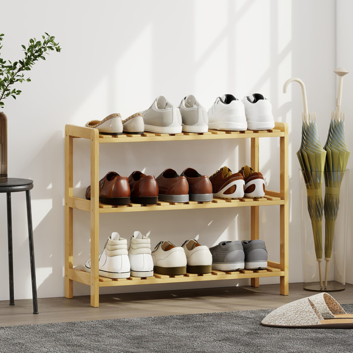 Zapatero de 3 Niveles, Estantería de Zapatos de Bambú, para 9 Pares de Zapatos, para Entrada, Pasillo, Dormitorio, 70x26x57,5 cm, Natural