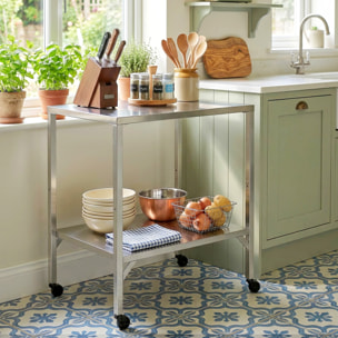 Chariot de barbecue - desserte plancha - acier inox - argenté