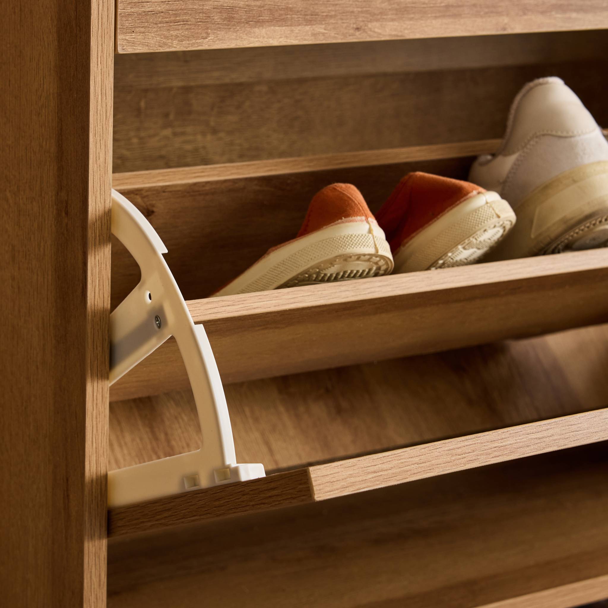 Meuble à chaussures décor bois et cannage 3 abattants 1 porte BOHÈME