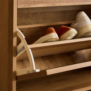 Meuble à chaussures décor bois et cannage 3 abattants 1 porte BOHÈME