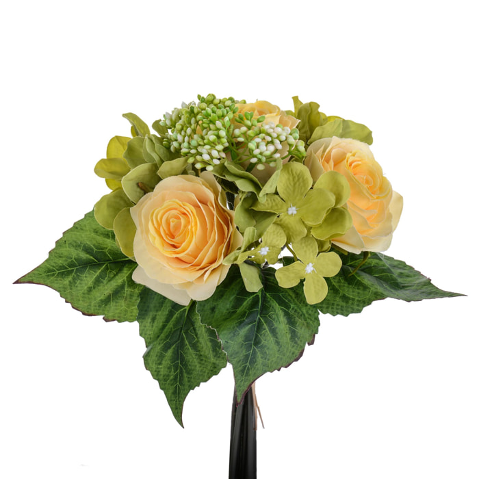 Bouquet Con Rose. Altezza 31 Cm - Pezzi 4 - 22X31X22cm - Colore: Giallo - Bianchi Dino - Fiori Artificiali