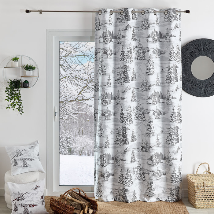 Rideau montagne sapins enneigés - Gris clair