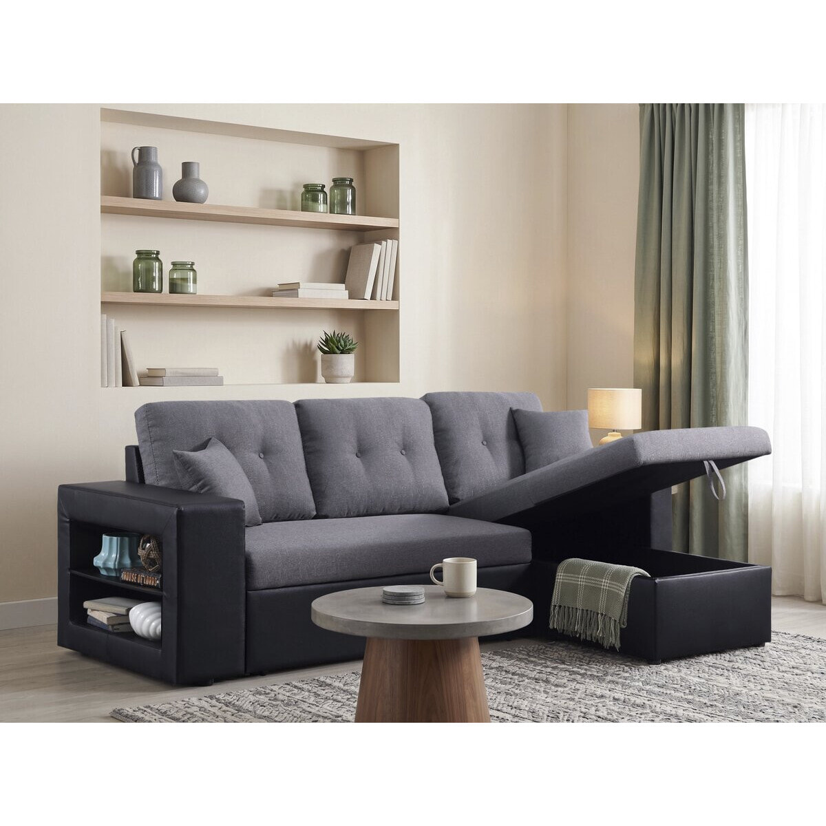 Canapé d'angle convertible/réversible "Axel" - 3 places - Noir/Gris